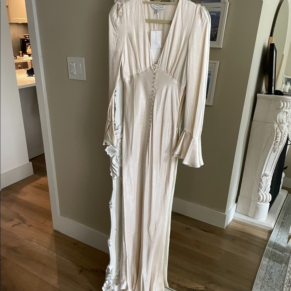 La Lune Frill Cuff Bias Midi Dress